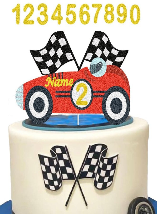 ChoJoy Fast 1 2 3 Cake Topper DIY Race Car Bithday Decoration with Race Car Checkered Flag DIY Letter Number for Race Car Driver Checkered Racing Themed Party - Image 1